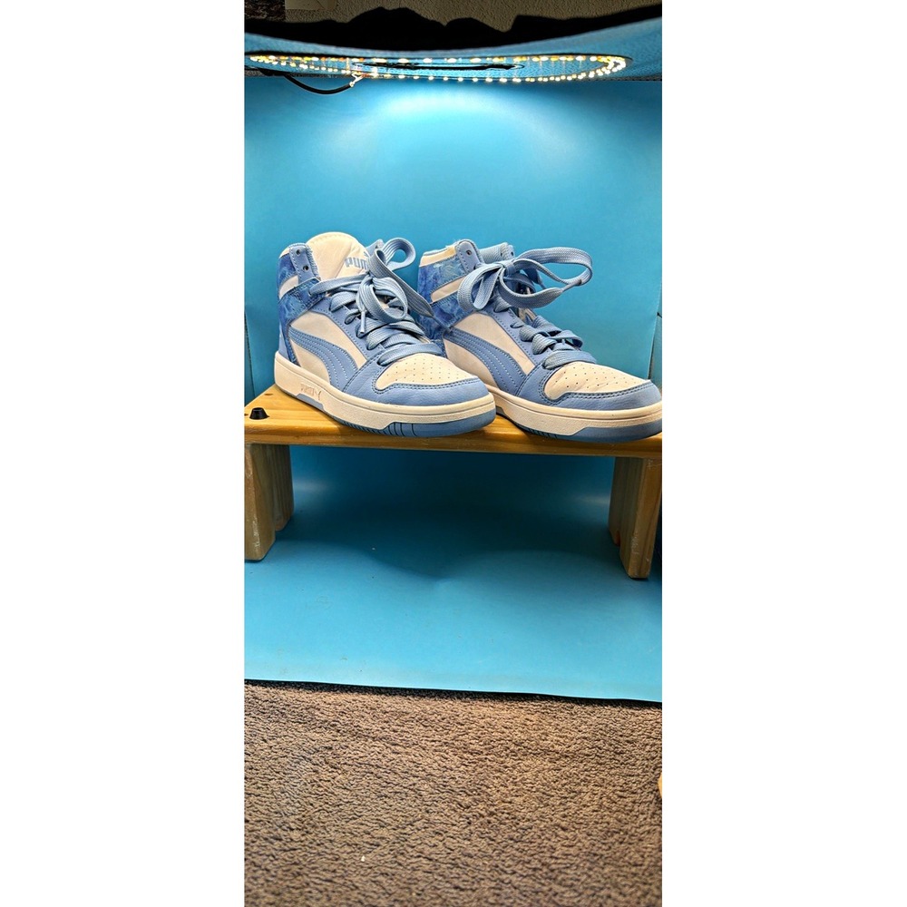 PUMA Rebound LayUp Kids Blue White High Top Sneaker 395109-01 US 5